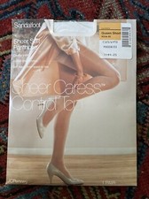 Vtg JC Penney Queen Short Sheer Caress Control Top Pantyhose White Sandalfoot Q