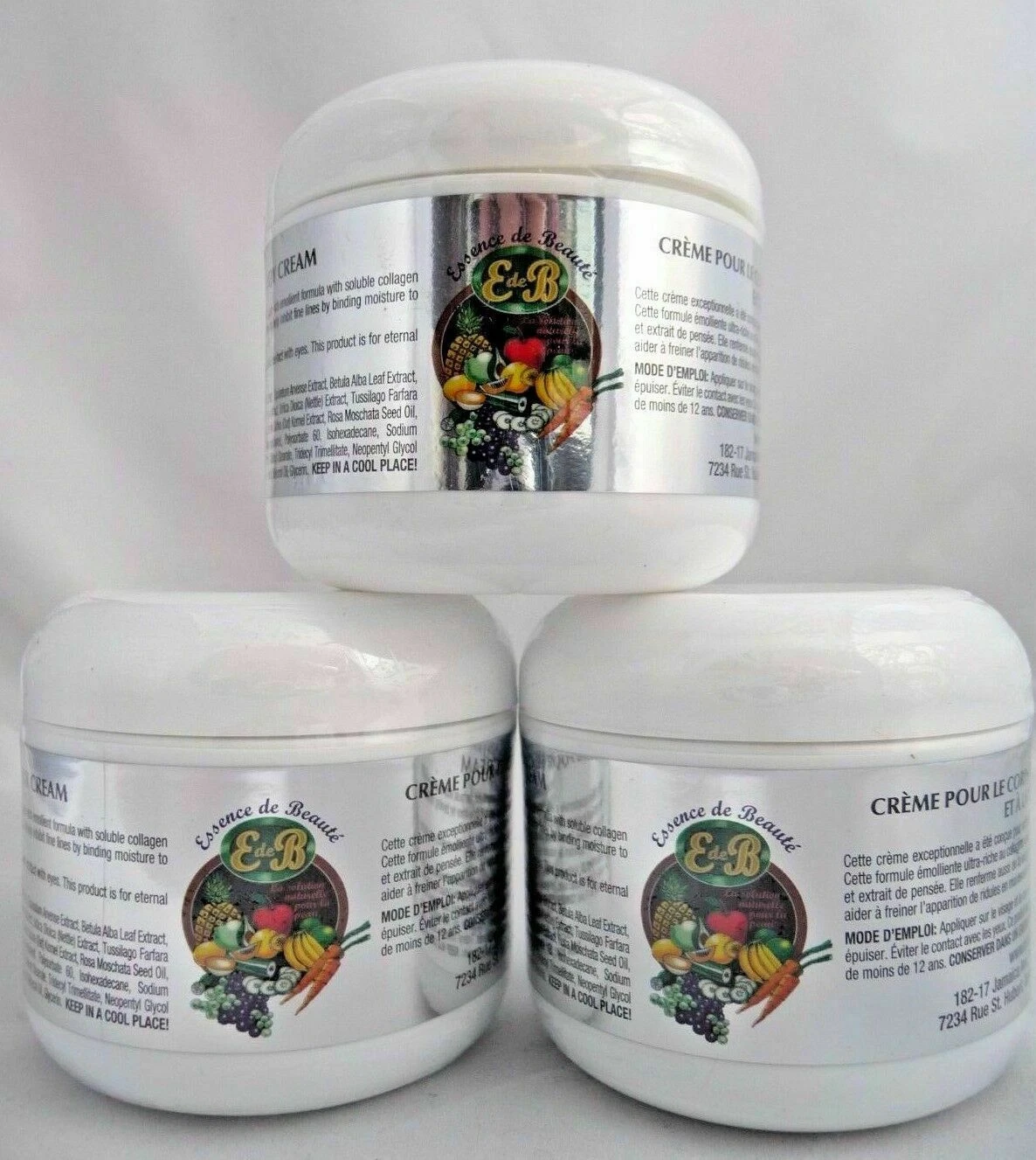 3 Bottles of Essence de Beaute Collagen & Vitamin E Face and Body Cream 4oz