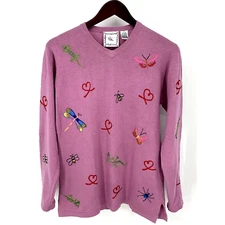 Vintage Michael Simon Embroidered Butterfly Heart Bee Sweater Women Sz Medium
