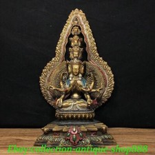 China Bronze Gilt Painting 1000 Arms Avalokiteshvara of Goddess Guanyin Buddha