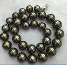 HUGE 17"12-15MM NATURAL SOUTH SEA GENUINE BLACK ROUND PEARL NECKLACE 102288AAA