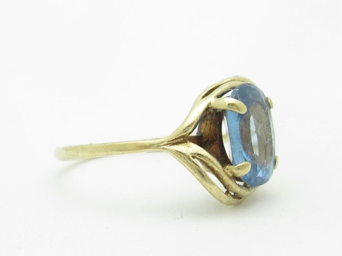 14k Yellow Gold & Blue Topaz Halo Design Vintage Estate Band Ring Size 6 Gift - Picture 4 of 8