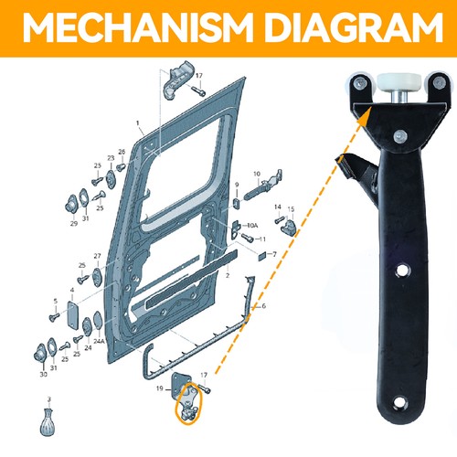 For VW Caddy 2003-2013 Left Side Sliding Door Roller Left Guide Hinge 2K0843397 - Picture 7 of 8