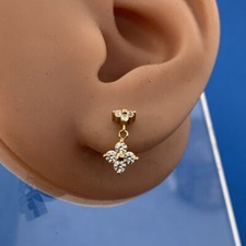 Designer 14K Yellow Gold Cubic Zirconia Petite Flower Dangle Drop Stud Earrings