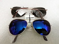  DEEP BLUE MIRROR AVIATOR SUNGLASSES WITH GOLD FRAME 