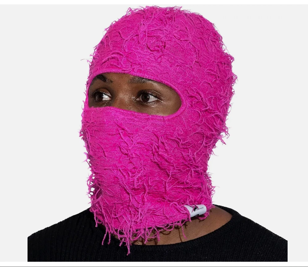 Distressed Balaclava Knitted Full Face One Size-Large, Deep Pink