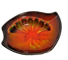 Ashtray USA 2840 Orange Drip Glaze Mid Century 6.5" x 7.5" Ceramic Cigarette