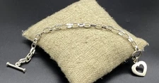 SILPADA-Sterling Silver Heart Cut Out Oval Link Rolo Toggle Bracelet B0992
