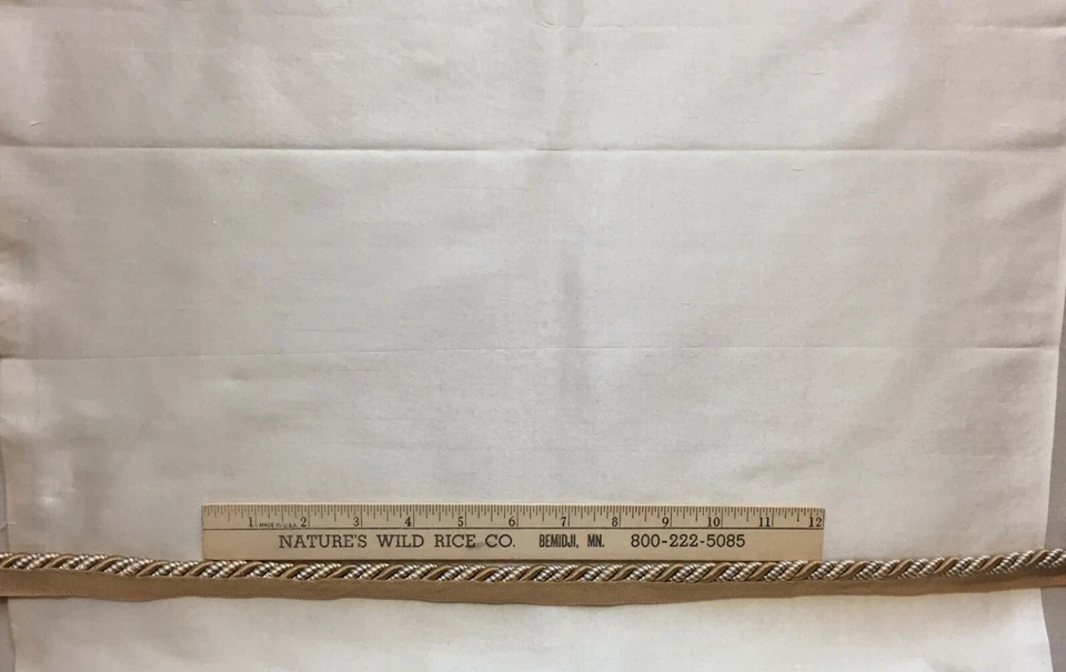 Satin Lightweight Ivory Fabric w/ Twisted Gold Brown Tone Piping Lot of 2 - Image 3 of 3