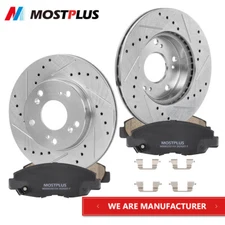 Set(2) Front Drilled Slotted Disc Rotors & Brake Pads For 2006-2011 Honda Civic