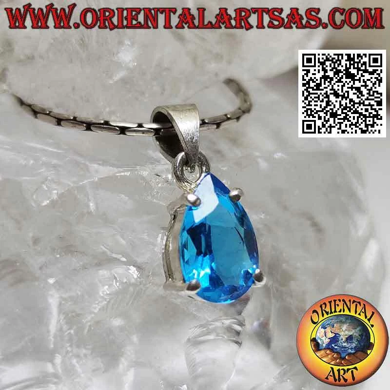 Ciondolo in argento 925‰ topazio azzurro a goccia sfaccettato incastonato (picco - Immagine 4 di 4