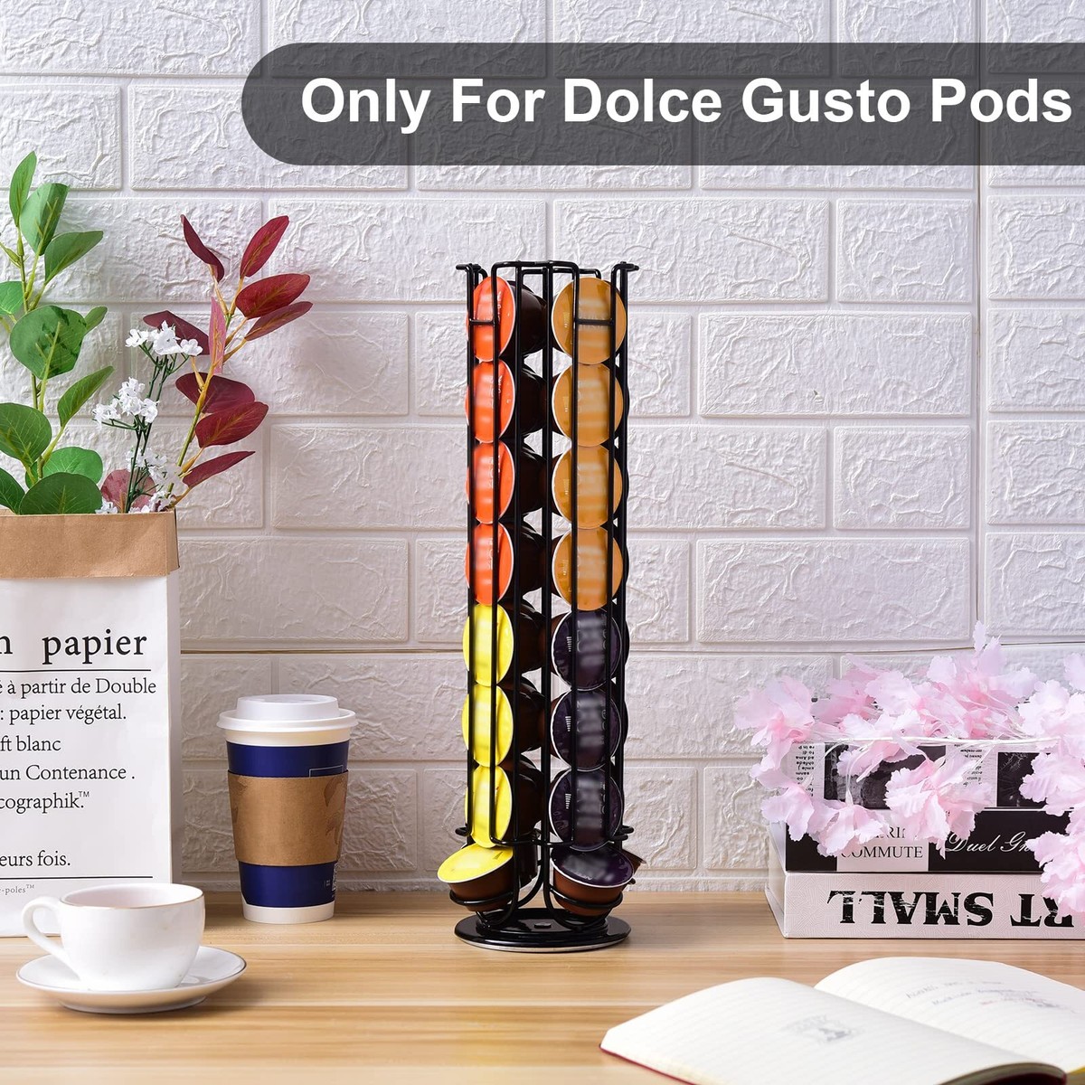 Porta Capsule Per Dolce Gusto - Organizer Da 24 Capsule, Girevole, Base Antiscivolo, Nero - Foto 9
