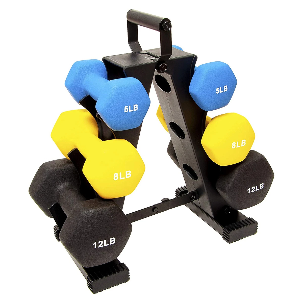 BalanceFrom Fitness 5, 8, and 12 Pound Neoprene Coated Dumbbell Set with  Stand