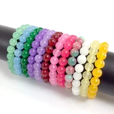 Handmade Jade Bracelet Friendship Stretch Round Beaded Jewelry 7.5"