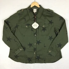 Knox Rose Utility Button Up Shirt Jacket Shacket 1X Olive Green Stars NWT Top
