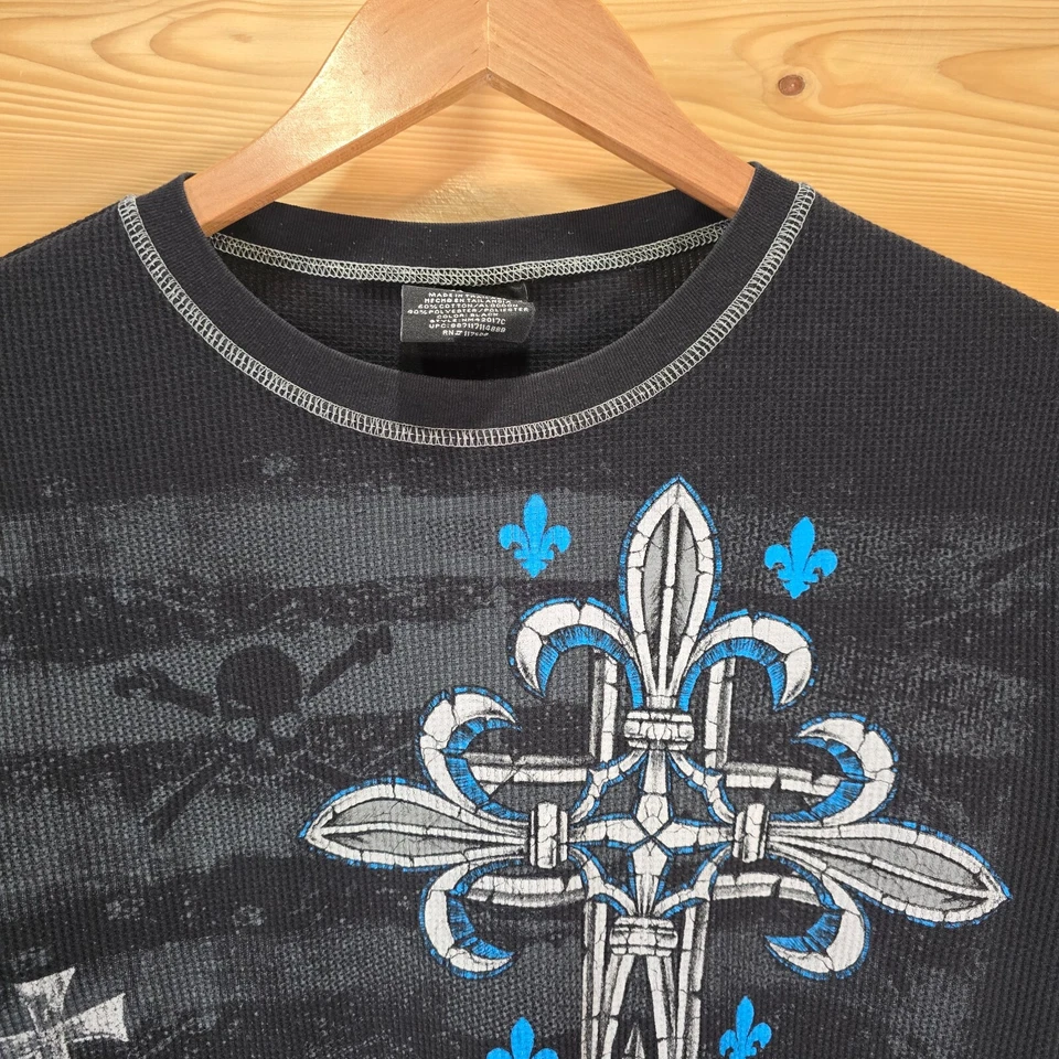 Camisa Y2K No Boundaries Negra Térmica Manga Larga Adulto Mediana Cruz Calavera LEER Foto 2 de 4