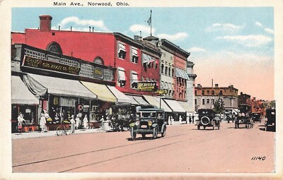 Norwood, Ohio Postcard Main Avenue Classic Cars c 1920s  OH2