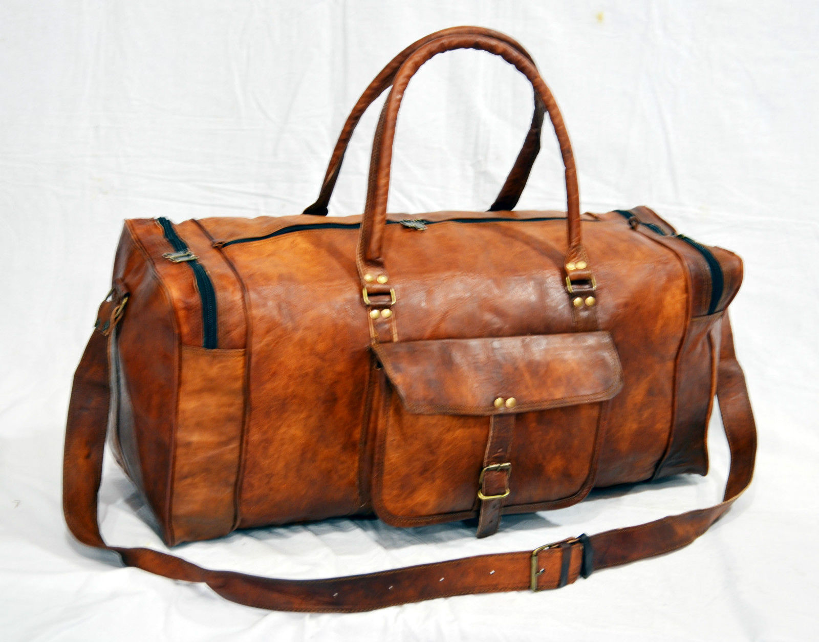 24""Men's genuine Leather luggage gym weekend Brown duffle bag large vintage