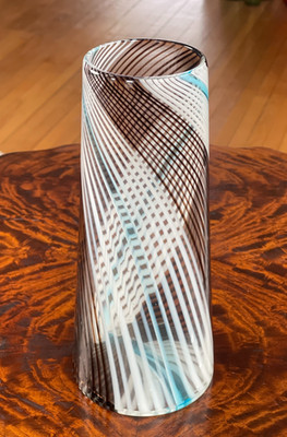 VTG Dino Martens Aureliano Toso Mezza Filigrana Glass Vase MCM Swirl Filigreed