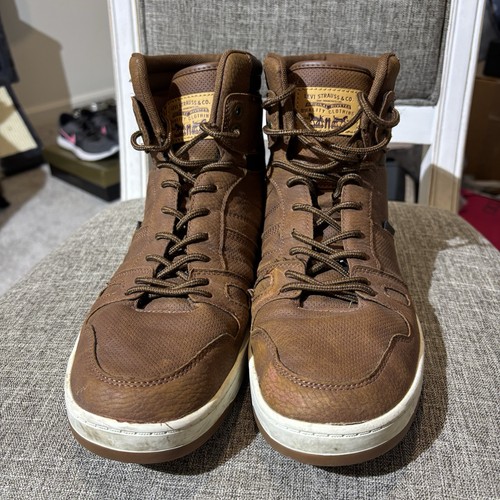 Levi’s Brown Faux Leather Lace Up High Top Sneakers Shoes Men Size 12