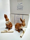 2 Vintage 1996 Seagull China Rabbit Enesco Figurines Original Boxes about 3.5"T