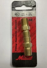 Milton Industries S-648 1/4" MNPT X 1/4" NPS Hex Nipple Hose Fitting, 2 / Pack
