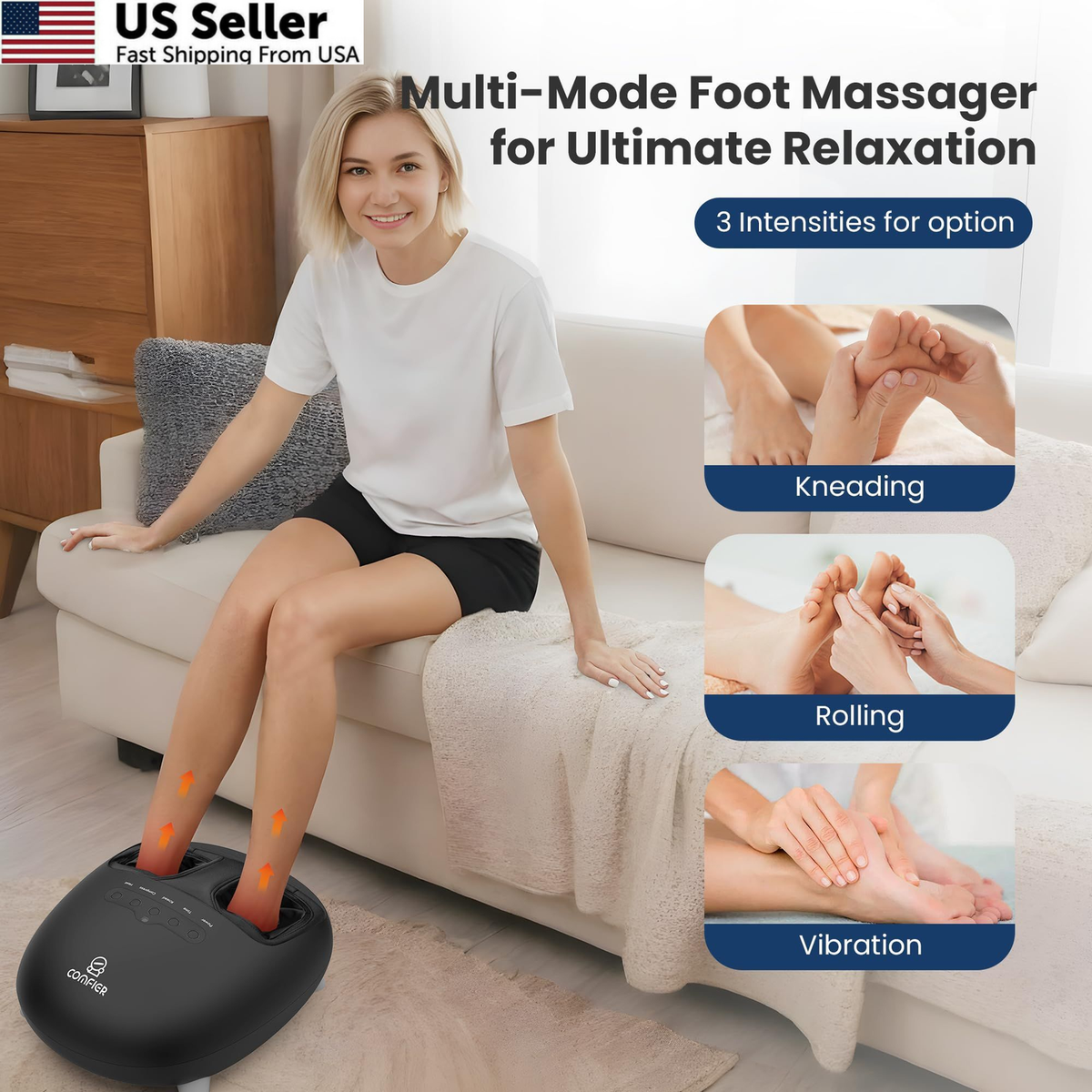 COMFIER Shiatsu Foot Massager with Heat for Plantar Fasciitis Large, Black  | eBay