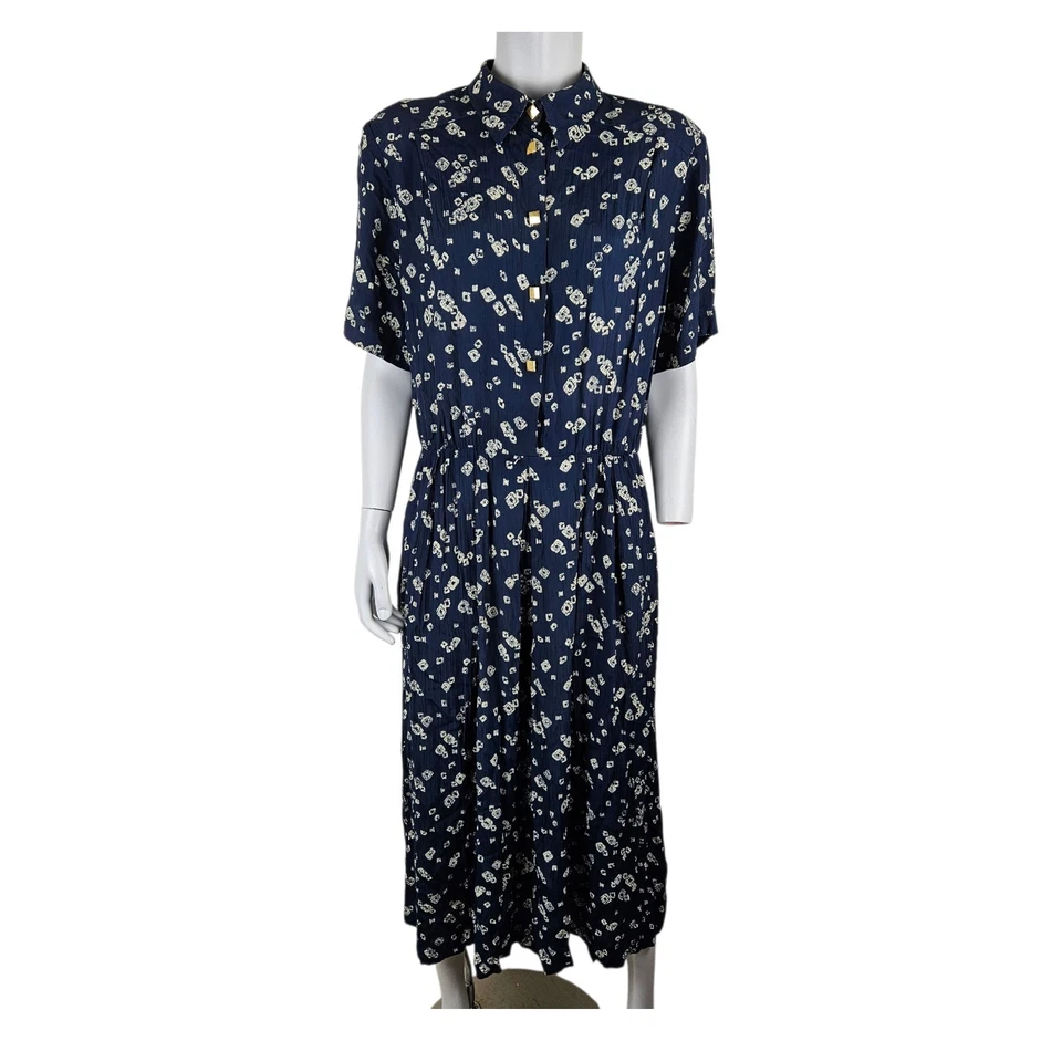Mandy Marsh Tea Dress Size 16 Vintage Navy Blue 1980s 90s - Image 2 of 4