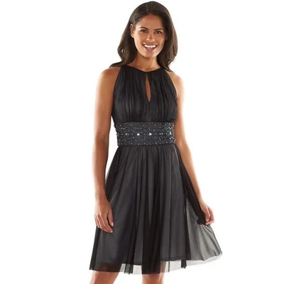 Jessica Howard Black Chiffon Dress Beaded Sequin Waist Cocktail Evening Party 8 - Image 1 of 4