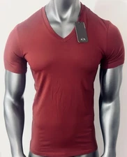 New Armani Exchange Men's SLIM FIT  V NECK PLAIN SHORT SLEEVES SHIRT