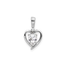 14k White Gold Heart Pendant Oval Cubic Zirconia Accent Stone Symbolic Necklace
