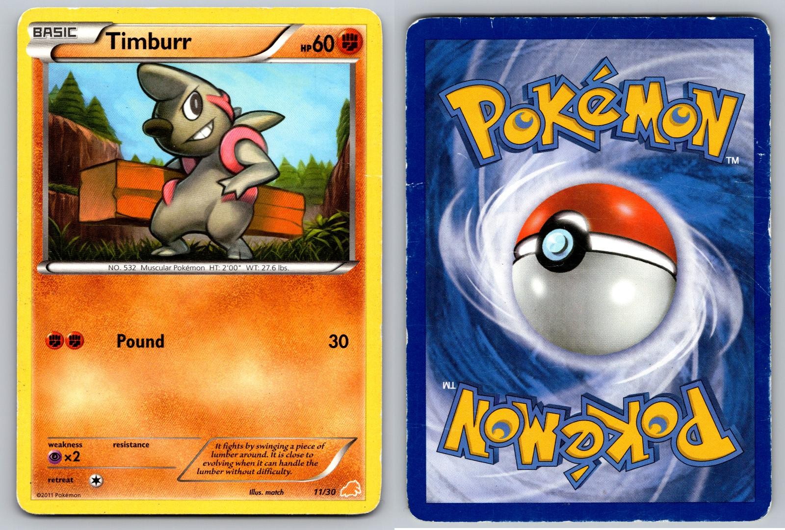 TIMBURR (#11) 11/30 COMMON BW TRAINER KIT: EXCADRILL & ZOROARK POKEMON LP