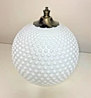 Vintage Hobnail Milk Glass Ceiling Light Flush Mount Brass Fixture Retro