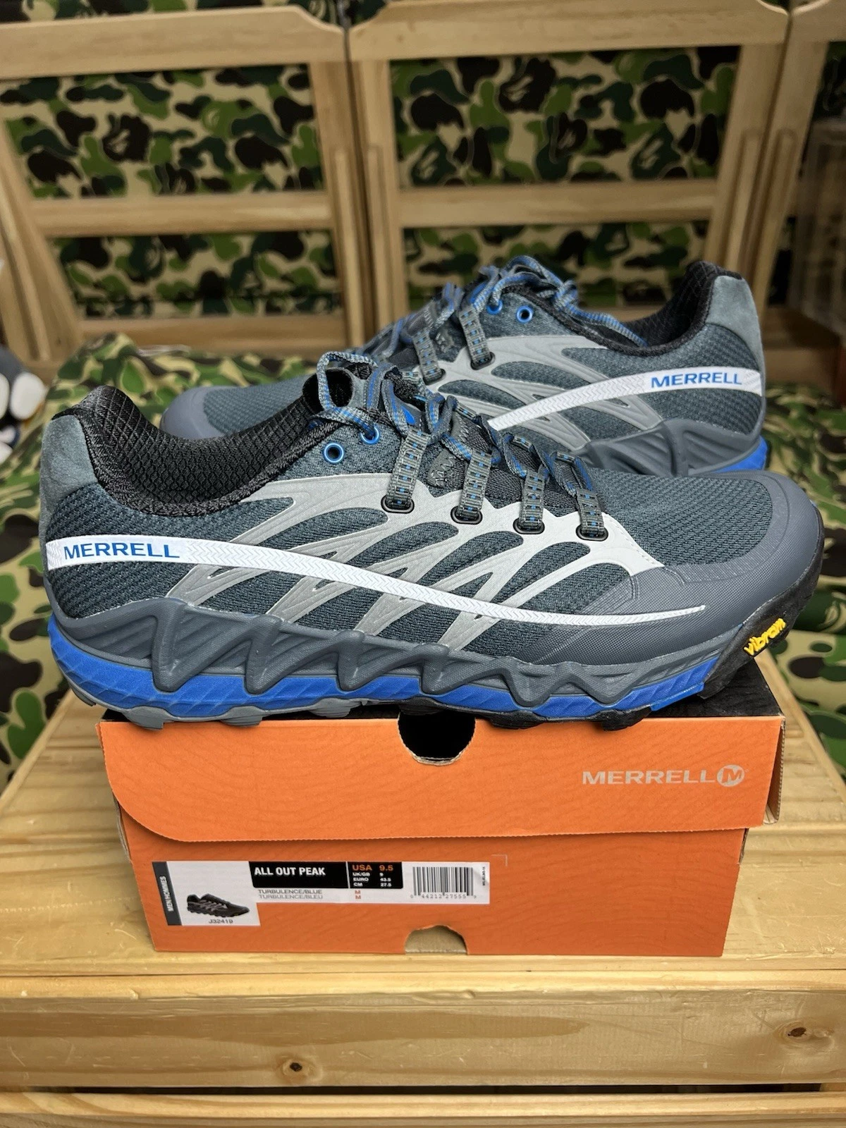 New Merrell Men's All Out Peak Trail Running Shoe 9.5 Blue Outdoor Sneakers