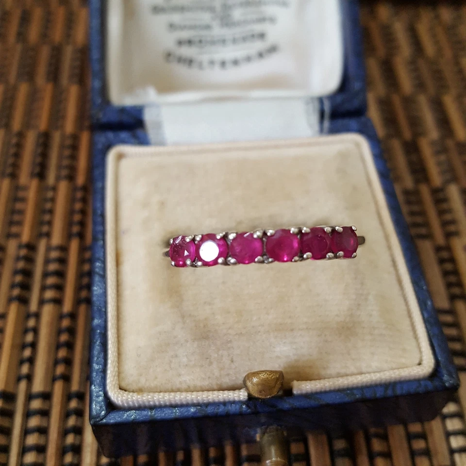 925 Sterling Silver Ring, Genuine Ruby Half Eternity Ring, Size R.5 US 8.75  - Image 3 of 4