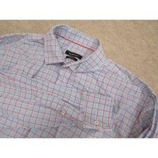 Bugatchi Mens Azure Blue Red Check Classic Fit Button Down Shirt NBS405L1 L
