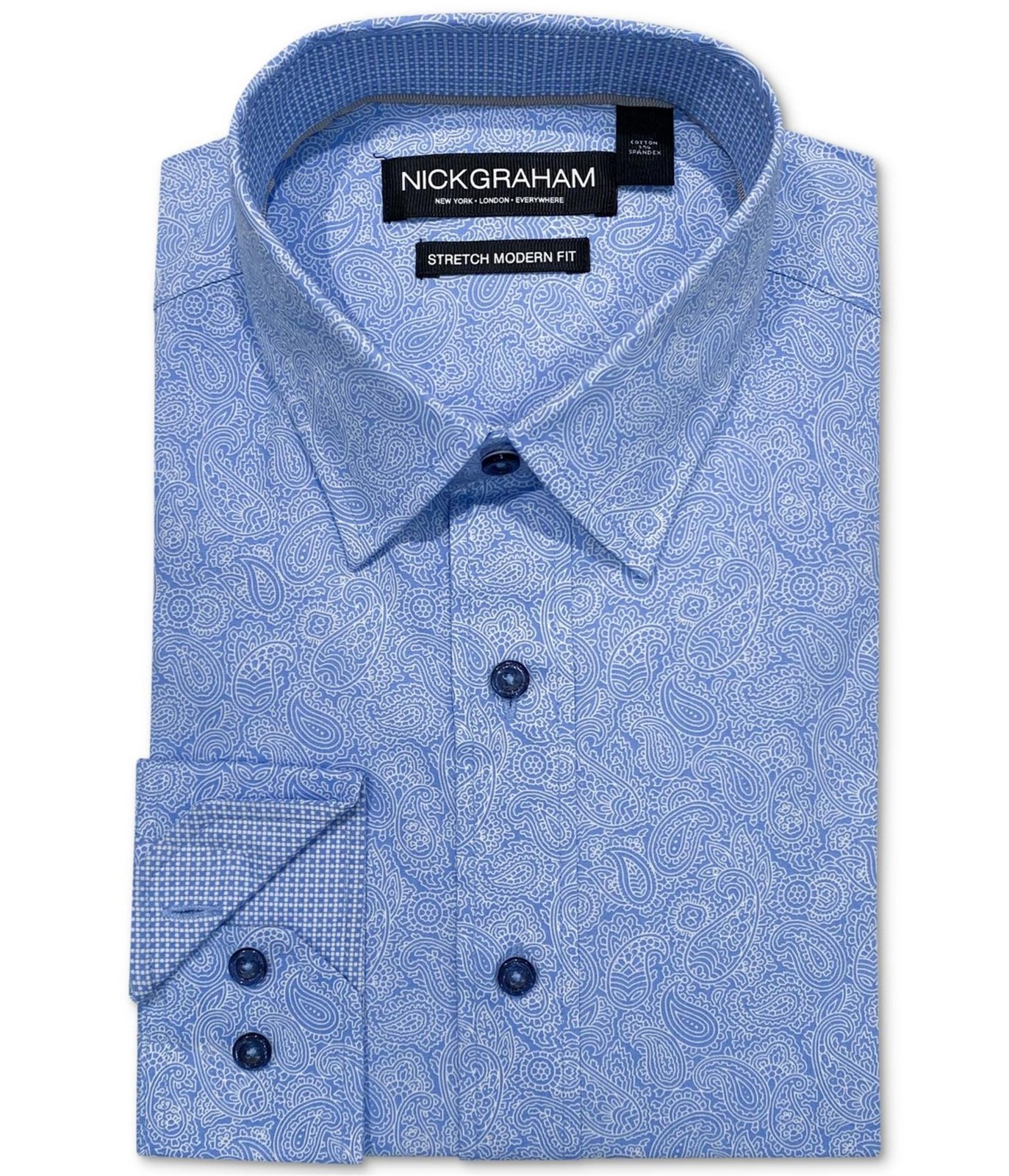 Nick Graham Mens Stretch Button Down Dress Shirt blue 155 Neck 32-33 Length 5990₽