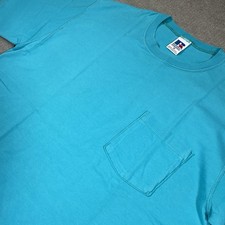Vintage Russell Athletic T-Shirt Mens Size Medium Blue Made In USA Pocket Logo