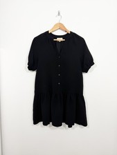 Sezane Lenitta Black Short Dress Size 34 UK 6 Drop Waist Puff Sleeves V Neck
