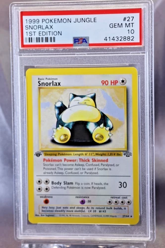 1999 Pokémon Snorlax, 1st Edition Jungle #27/64, PSA 10 Gem Mint
