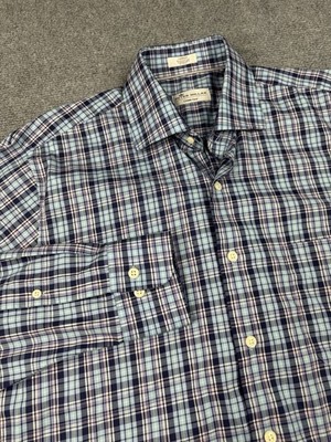 Peter Millar Shirt Mens Medium Blue Check Crown Ease Long Sleeve Button Down