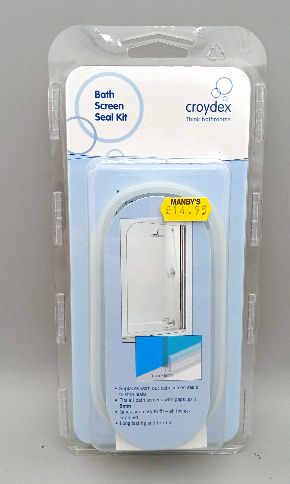 Croydex Bath Screen Seal Kit (with sealant and wipe) For Up To 8mm Gap