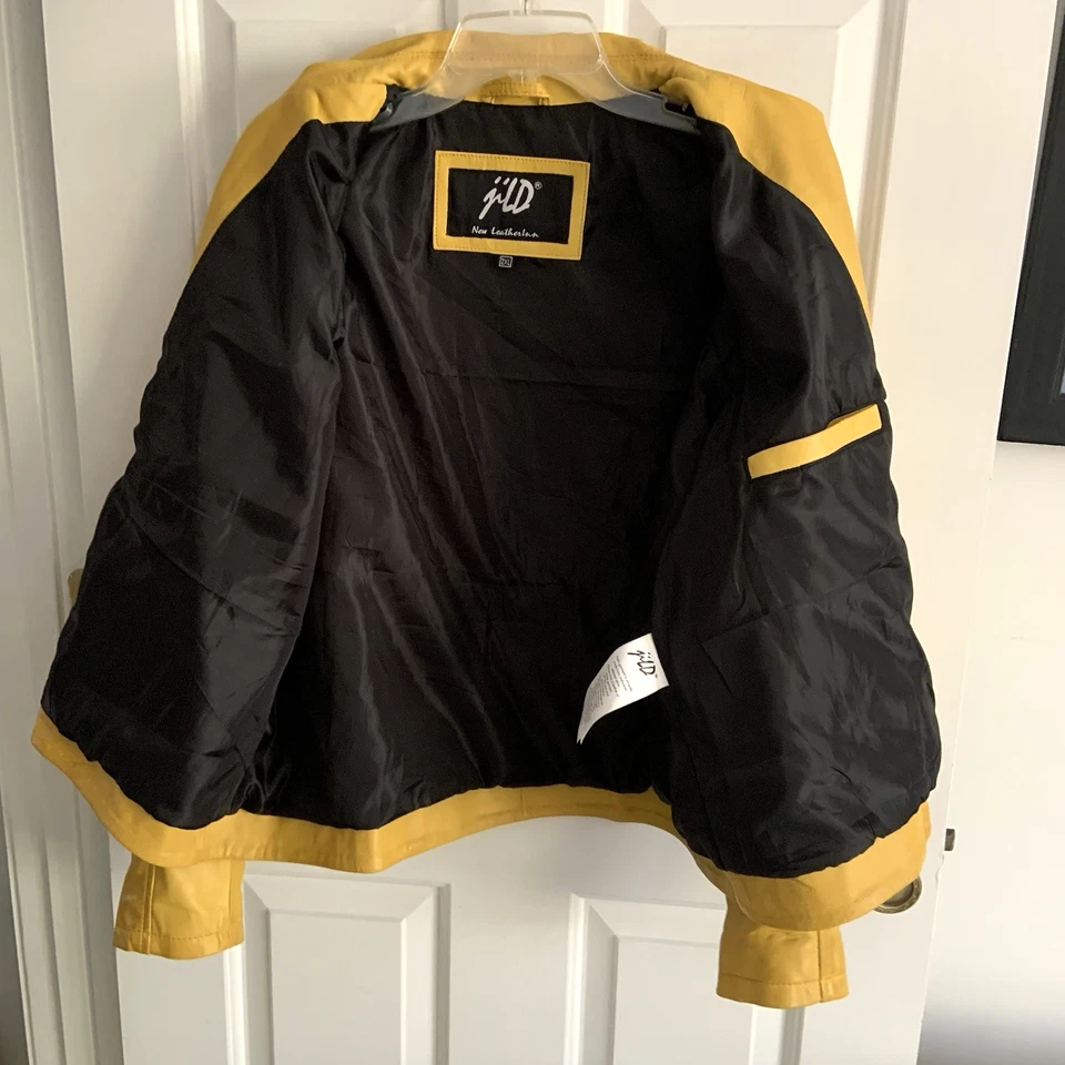 Yellow real LEATHER Moto Jacket Women sz 2XL JilD New LeatherInn Wrist Zips - Image 4 of 4