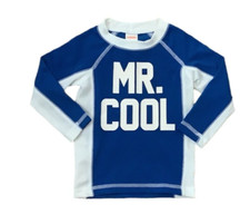 Gymboree Sunny Day Rashguard Boys Blue White Mr Cool Shirt Sz 12-18 MON NWT