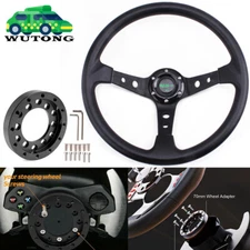 14" Black Steering Wheel + Wheel Adapter Plate For Logitech G25 G27 G920 G923