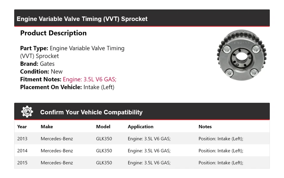 Puertas de piñón VVT para Mercedes-Benz GLK350 2013-2015 2014 Foto 2 de 4