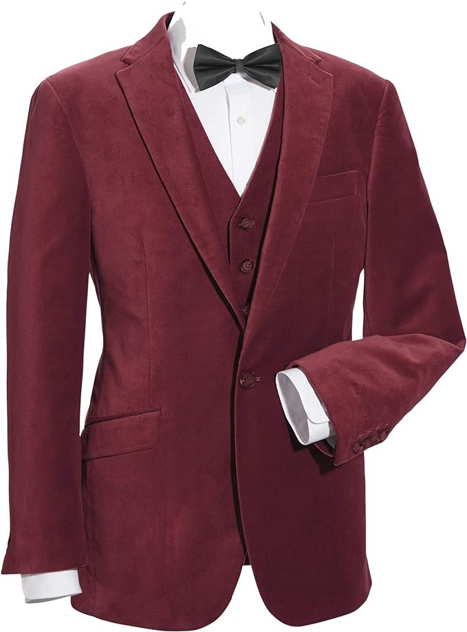 Hombre Terciopelo Fumar Chaqueta Americana Rojo Burdeos Tuxedo Noche Formal Vino