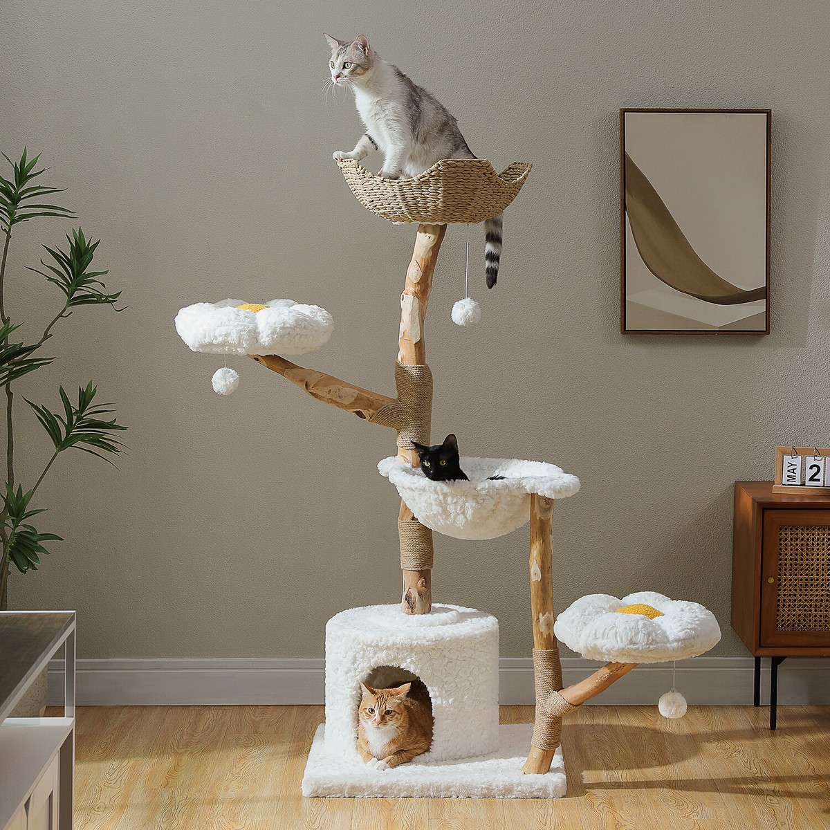 PAWZ Road Cat Tree Tower for Large Cats Modern Solid Wood Flower