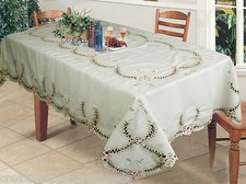 Spring Embroidered Floral Cutwork Tablecloth 70x104"  12 Napkins Beige 3656