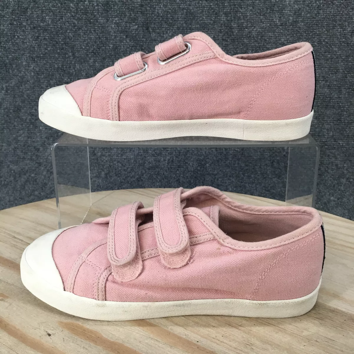 Min Boden Shoes Youth 35 Hook Loop Sneakers Pink Canvas Low Top
